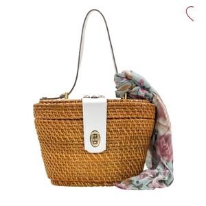 Patricia Nash Caselle Basket Bag Vintage Inspired White Leather Rattan Handbag